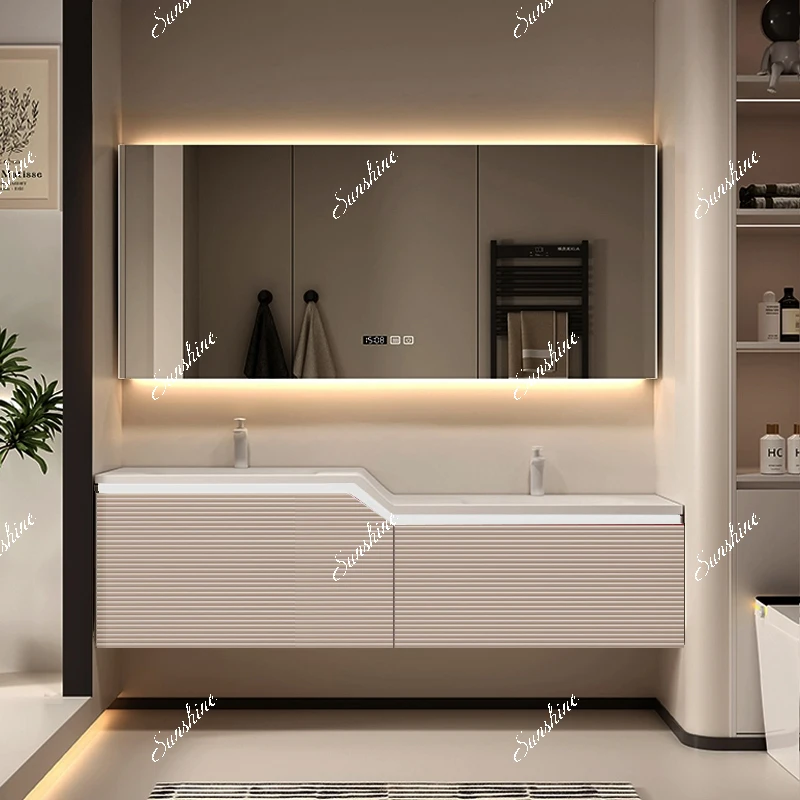 Integrated basin parent-child bathroom cabinet high and low bathroom sink Italian light luxury