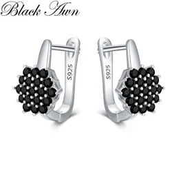 Black Awn 2026 New Hoop Earrings for Women Classic Silver Color Trendy Spinel Engagement Jewelry I230