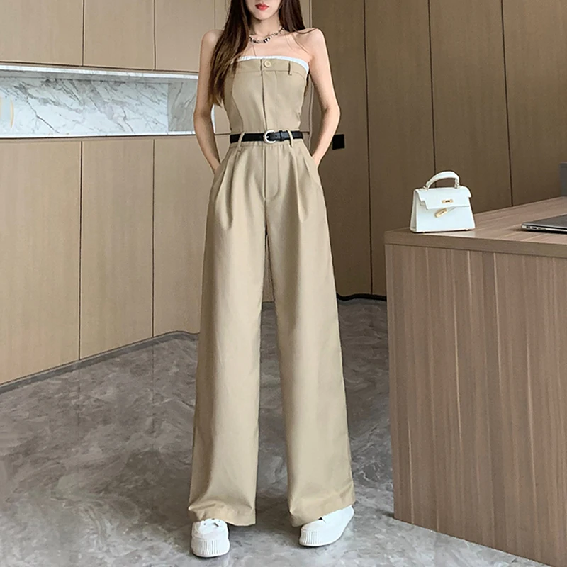 Streetwear Strapless Suit Jumpsuit Women Spring Summer High Waist Office Lady Combinaison Femme Elegant Overalls