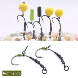 4pcs Ready Tied Ronnie Rigs Barbed Fishing Hooks With Pop Up Boilie Connector Rolling Swivels Oval Bait Screws For Fish Tackle