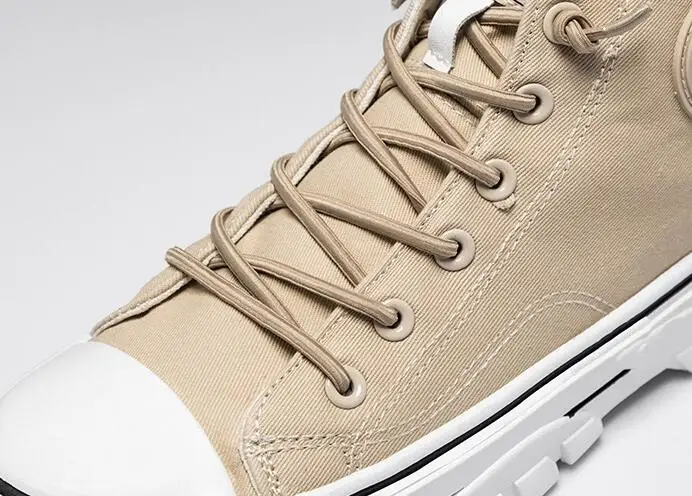 Fashion High Top Canvas Shoes Men Lace-up Sneakers With Platform Beige Black Gray Breathable Men Skateboard Trend Shoes
