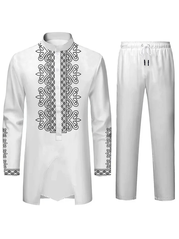 Islam Culture Mens Suit Muslim Suit Personalized 3D Printed Pattern Arab Men Loose Breathable Two Piece Fashion Casual Suit