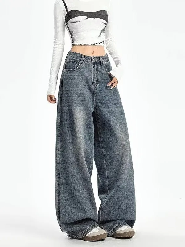 High Waist Wide Leg Jeans Women's Summer New plus Size Loose Slimming Pear Shape Straight Leg Pants Casual Washed Blue Jeans