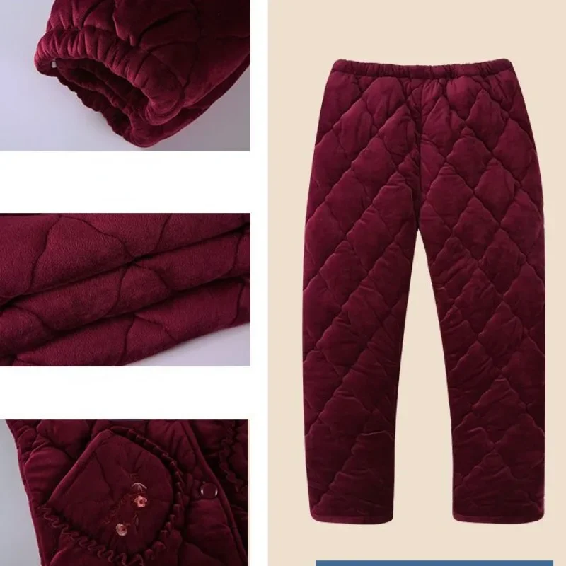 Conjunto de pijama de flanela grossa feminino, roupa de inverno acolchoada de 3 camadas, velo coral, mãe idosa do meio, novo, 2022