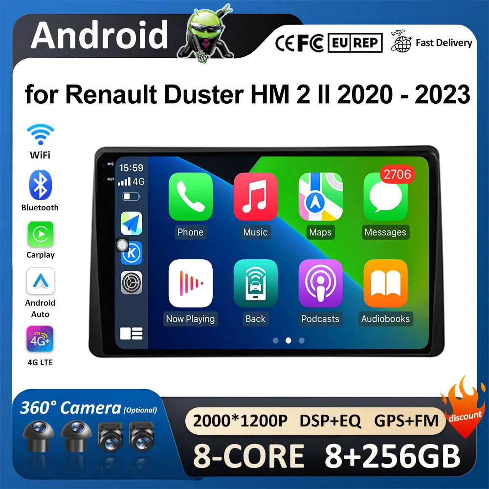 

Умная Система для Renault Duster HM 2 II 2020 2021 2022 2023 DSP Carplay, автомобильная аудиосистема, мультимедийный видеоплеер, аудио, GPS-навигация