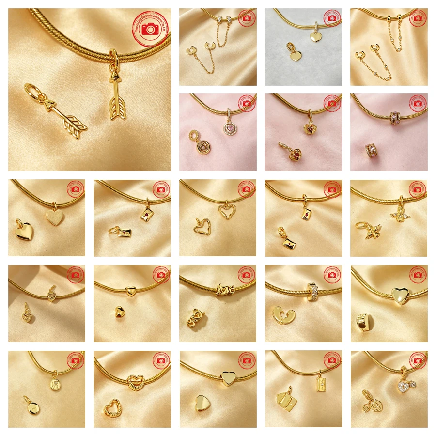 Hot Sale Golden Charms DIY Jewelry Gifts Love Letter Pendant Handwritten Love Sparkling Hearts Clip Beads Fit Original Bracelets