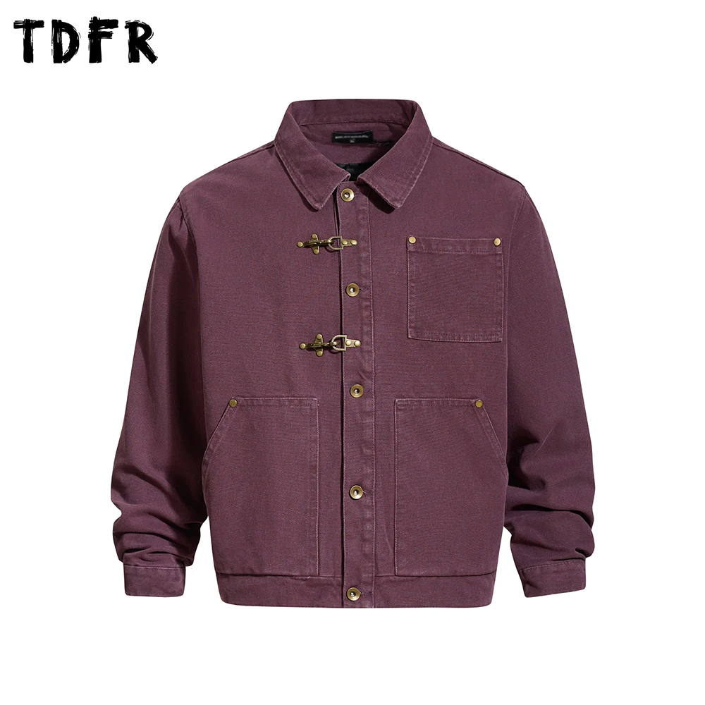 

Мужская куртка-карго с несколькими карманами, украшение на пуговицах, повседневная осенне-зимняя верхняя одежда с лацканами в стиле ретро, мужская