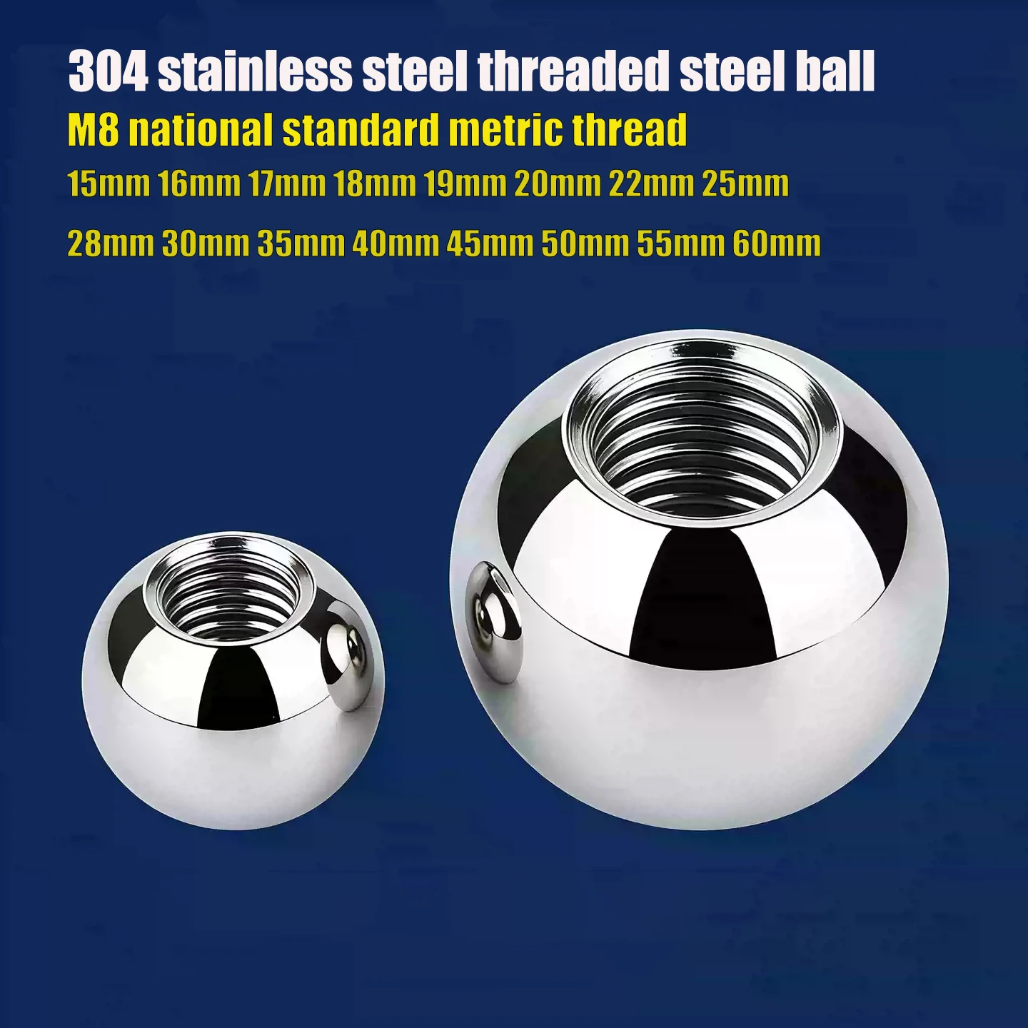 1/2/5/10pcs OD15mm - 60mm304 Stainless Steel Female Thread Blind Hole Smooth Ball Bead M8 Metric Thread Half Hole Drilling Balls