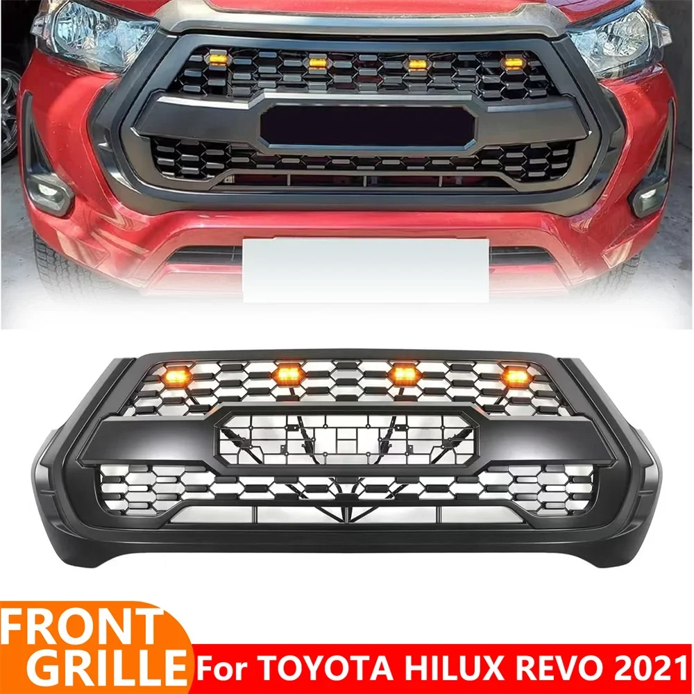 

Modified 4X4 Car New Front Grille for Toyota Hilux Revo 2021 2022 Front Bumper Racing Grills Mesh Racing Grille Cover Grill