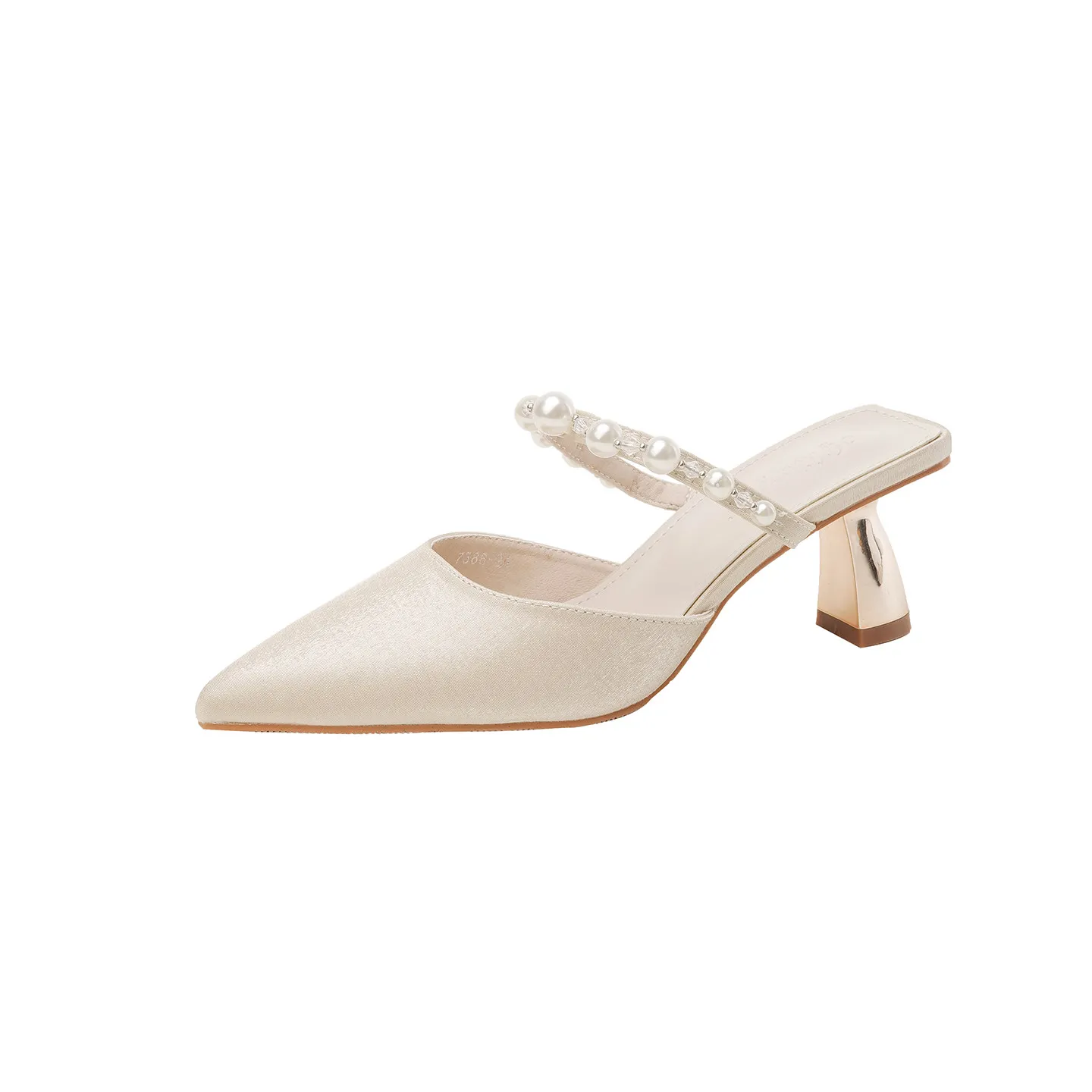 Pearl Strap Pointed Toe High Heels Sandals Women's 2026 Summer New Shallow MoSlip On Baotou Half Slippers Cozy Chunky Heel Shoes