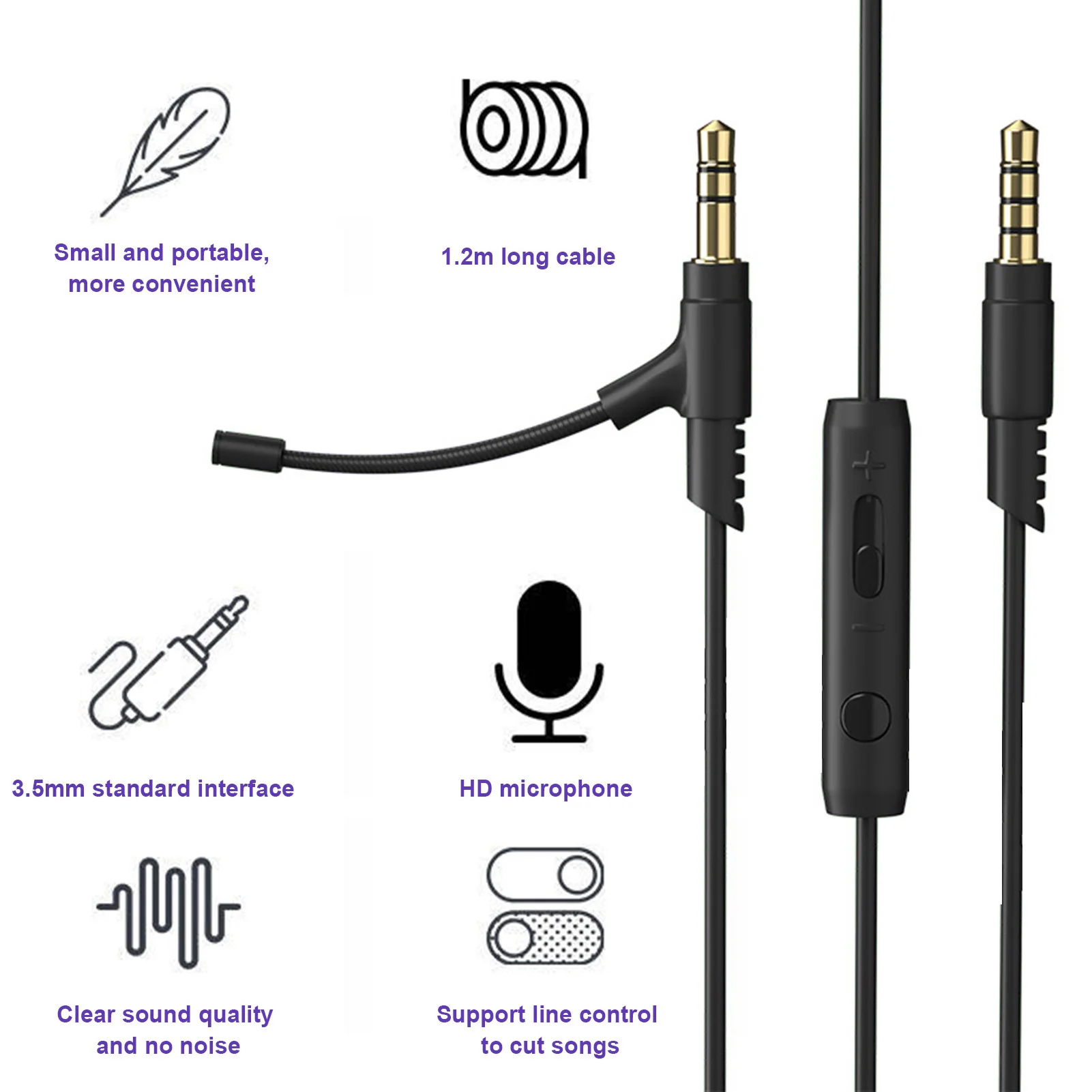 Audio Cable 3.5mm To Jack 3.5mm Speaker Line Aux Cable Male To Male Adapter With Mic To Volume Control For Gaming/car Headphone