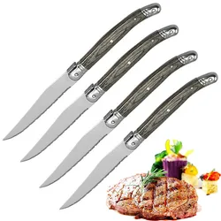 6/10/12pcs  Laguiole Steak Knives with Grey Pakkawood Handle  Stainless Steel Steak Knife set Wooden Tableware Kitchen Cutlery