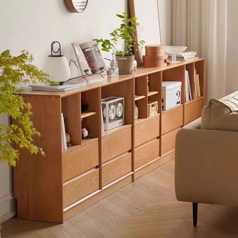 

Solid wood dust-proof bookcase integrated wall storage cabinet living room wall wit oor small cabinet storage