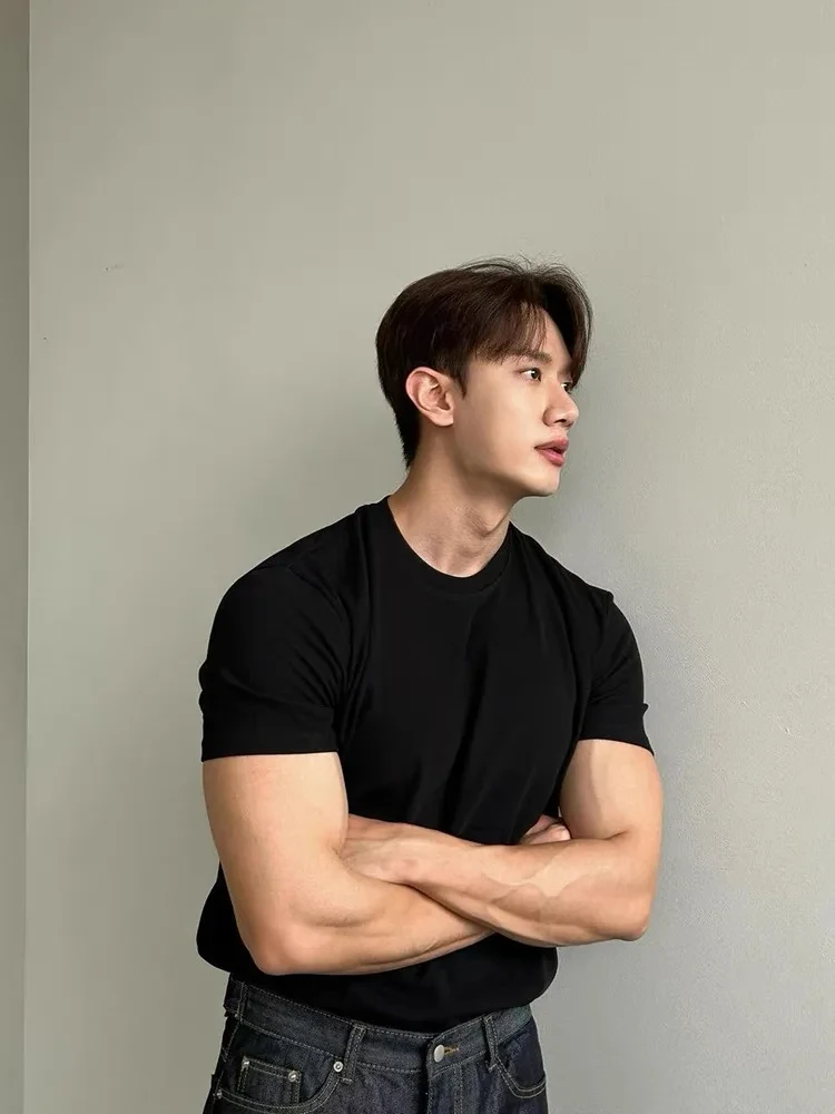 Korean Cotton T-shirt Men's Summer Fitness Shows Muscle Slim Fit Inside Cleanfit Short-sleeved Gym Sports Men's T-shirt