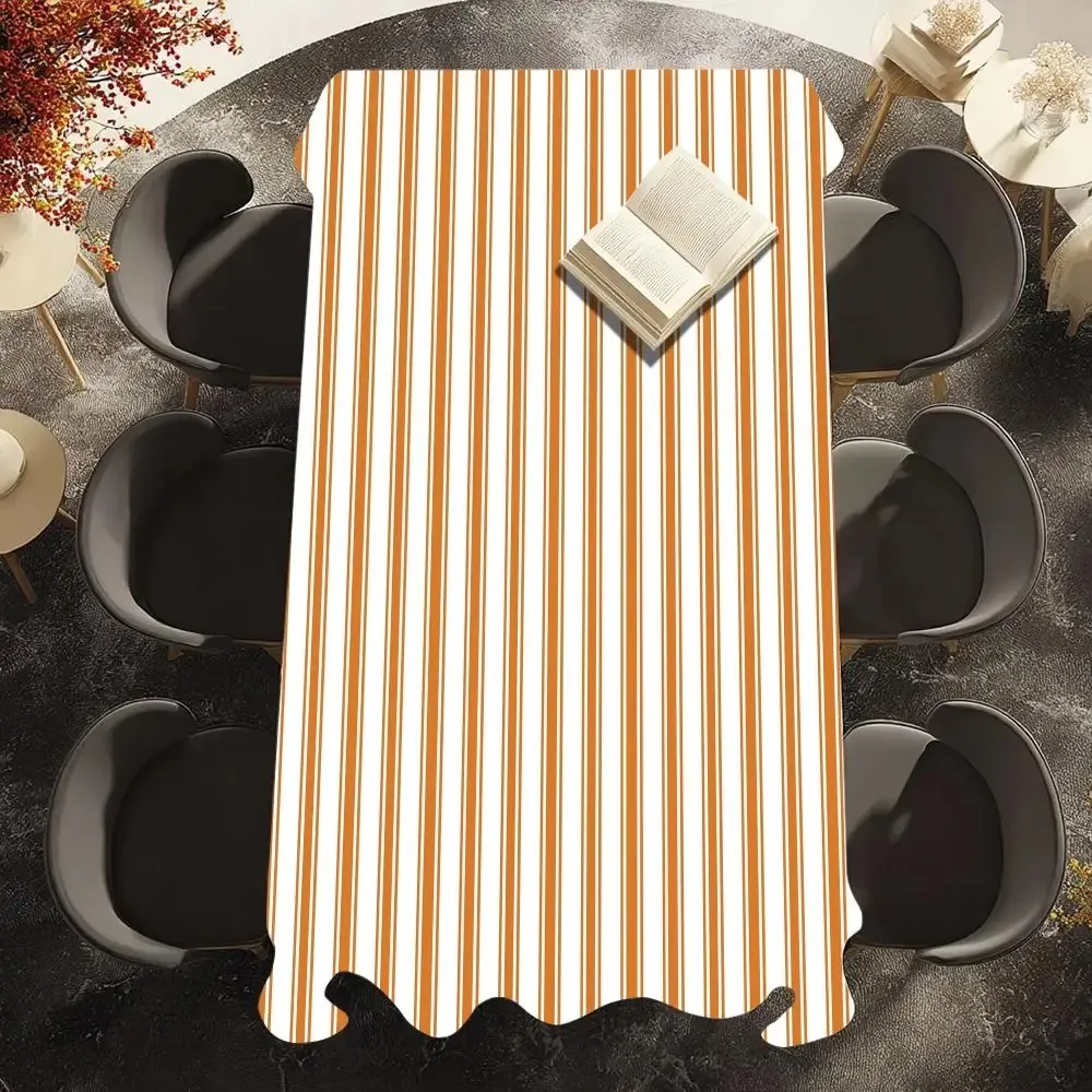 

Orange Striped Tablecloth Waterproof Polyester Picnic Blanket Camping Table Cover Durable Dining Table Decor For Kitchen Home