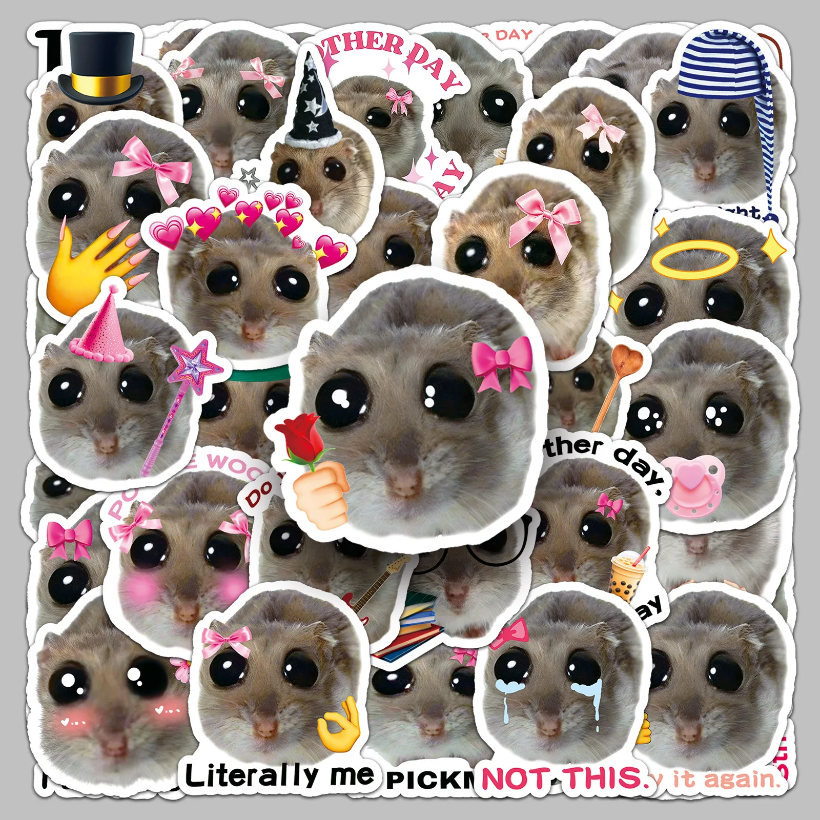 50PCS Sad Hamster Stickers Funny Meme Hamster Head Cute Hamster DIY Decorative Laptop Luggage iPad Waterproof Stickers Kids Toy