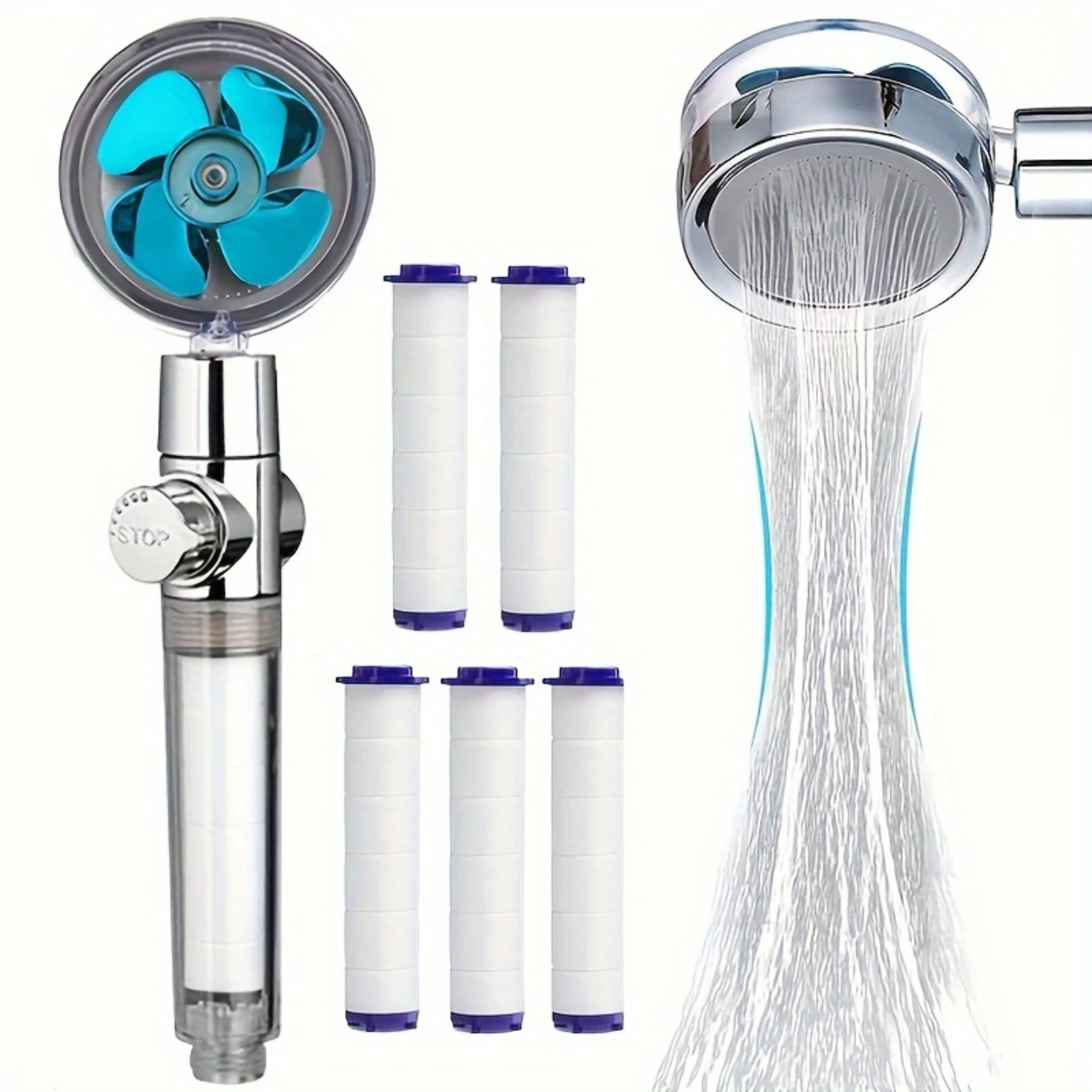 High Pressure Shower Heads with Handheld, Jet Shower Head with 79 Inch Shower Hose, Angle-adjustable Shower head with Turbofan, 