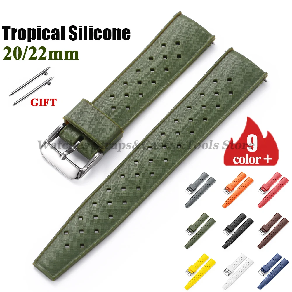 

20mm 22mm Tropical Silicone Strap for Oris for Seiko Diving Sport Watchband for Huawei Watch GT5/GT4 Men Women Sport Smart Bands