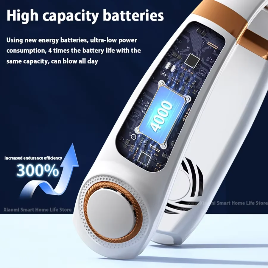 مروحة رقبة محمولة 2025 مع 5 مستويات للسرعة، وبطارية قابلة لإعادة الشحن، وإضاءة محيطة RGB - مثالية للسفر في الصيف والخارج.