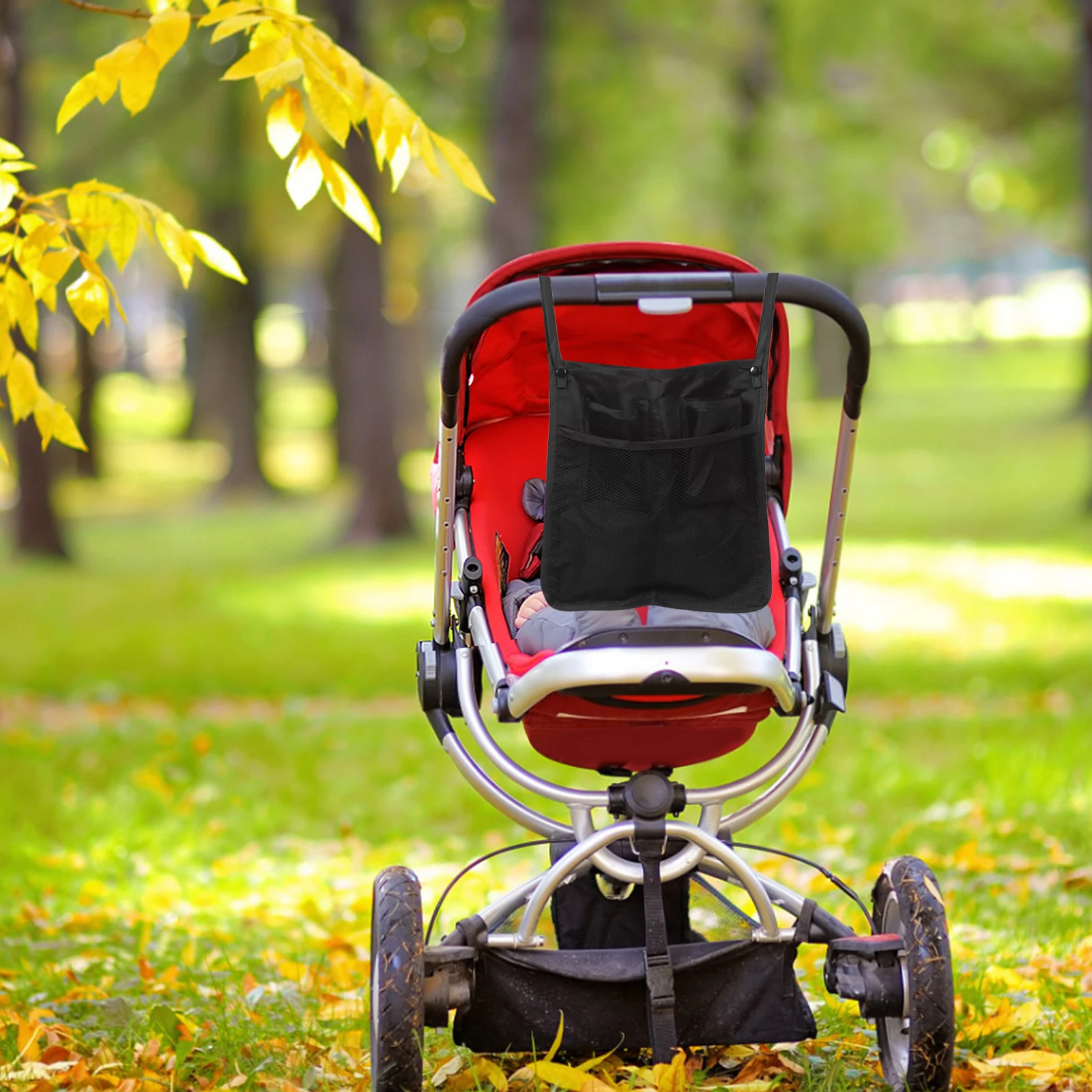 

Baby Stroller Storage Bag Black Waterproof Large Capacity Diaper Wipes Snacks Organizer Hanging Tote For Pushchair Pram