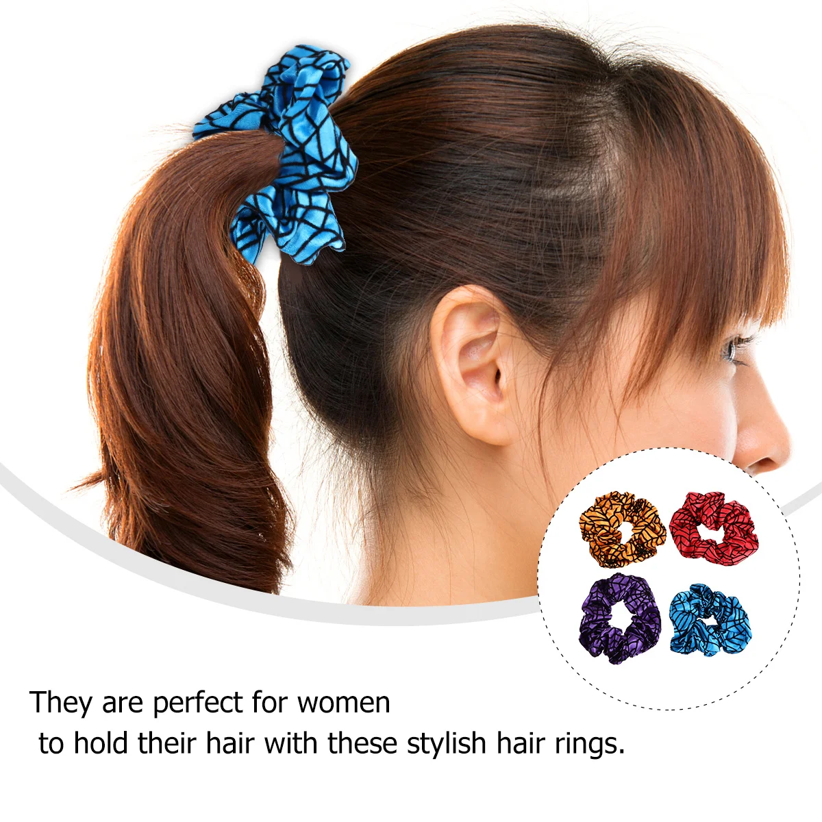 

4pcs Stripe Ropes Spiderweb Pattern Stretchy Cloth Hair Ties For Halloween Party Decor Elastic Hair Rings Accessories