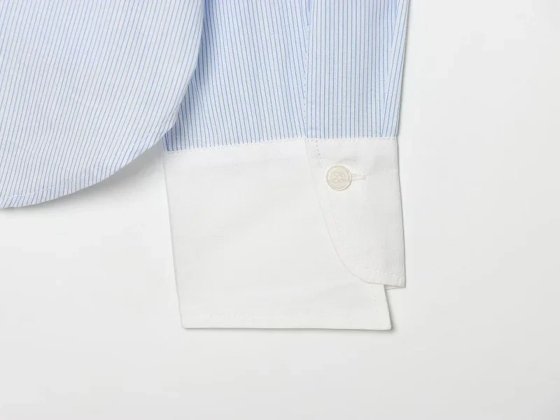 HXAO Blaues Damen-Streifenhemd Langarm Sommer Damenhemd Chinesische Froschknopf-Bluse Locker Sitzende Büro-Freizeitbluse – Detail 10