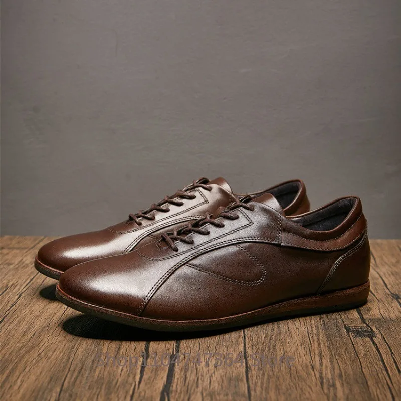 European Station Men's Shoes Spring Summer Genuine Leather Retro Casual Leather Shoes British Style Derby Trendy Board Shoes