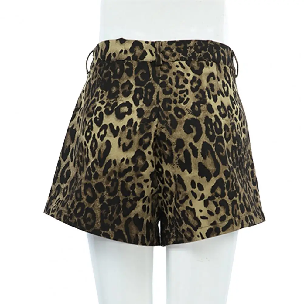 

Daily Wear Leopard Print Bottoms Leopard Print High Waist Women's Shorts with Button Zipper Closure Slim Fit Above for Party