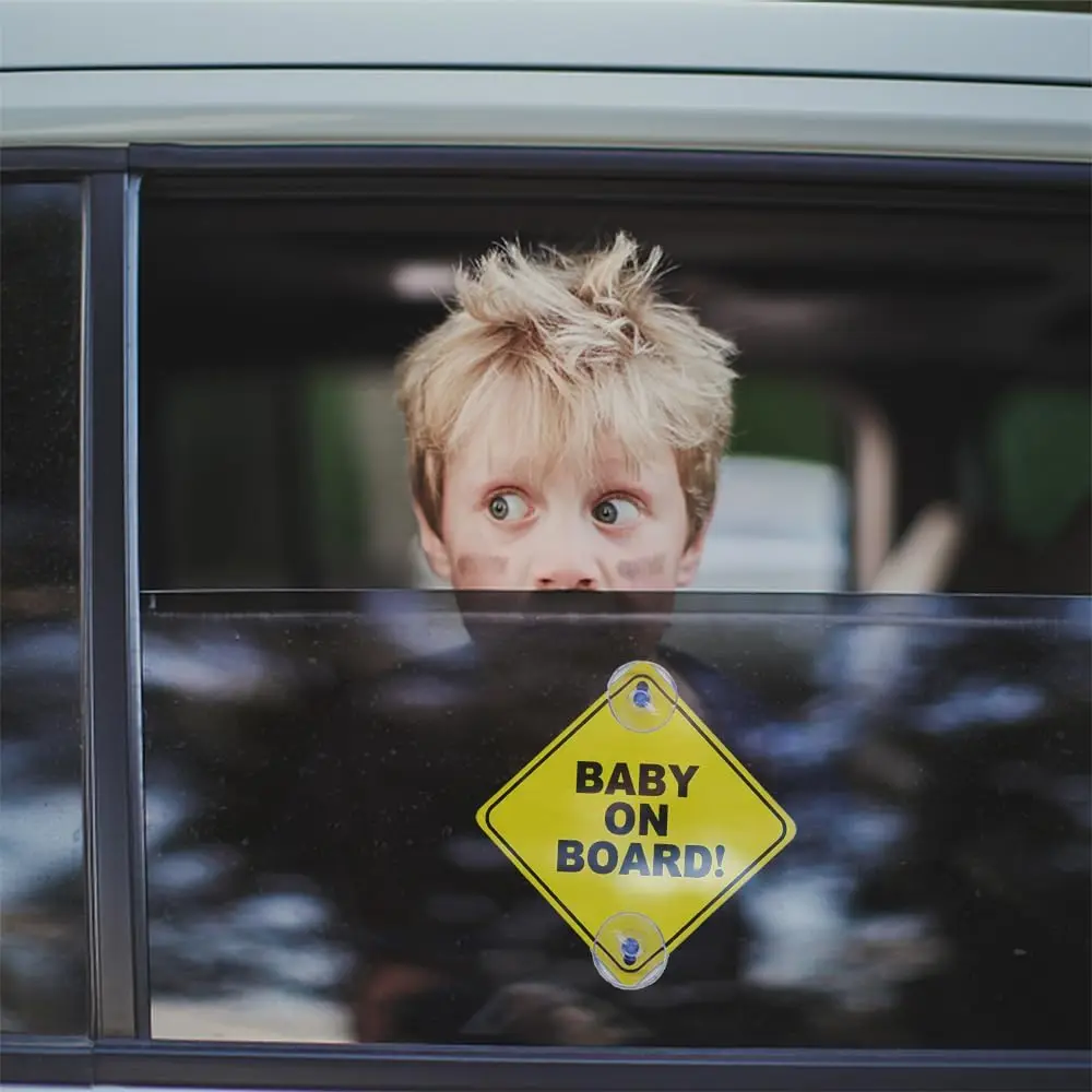 2PCS Baby On Board Signs with Suction Cups, 5"x5" Reusable Baby Safety Warning Decal For Car Windows view 5