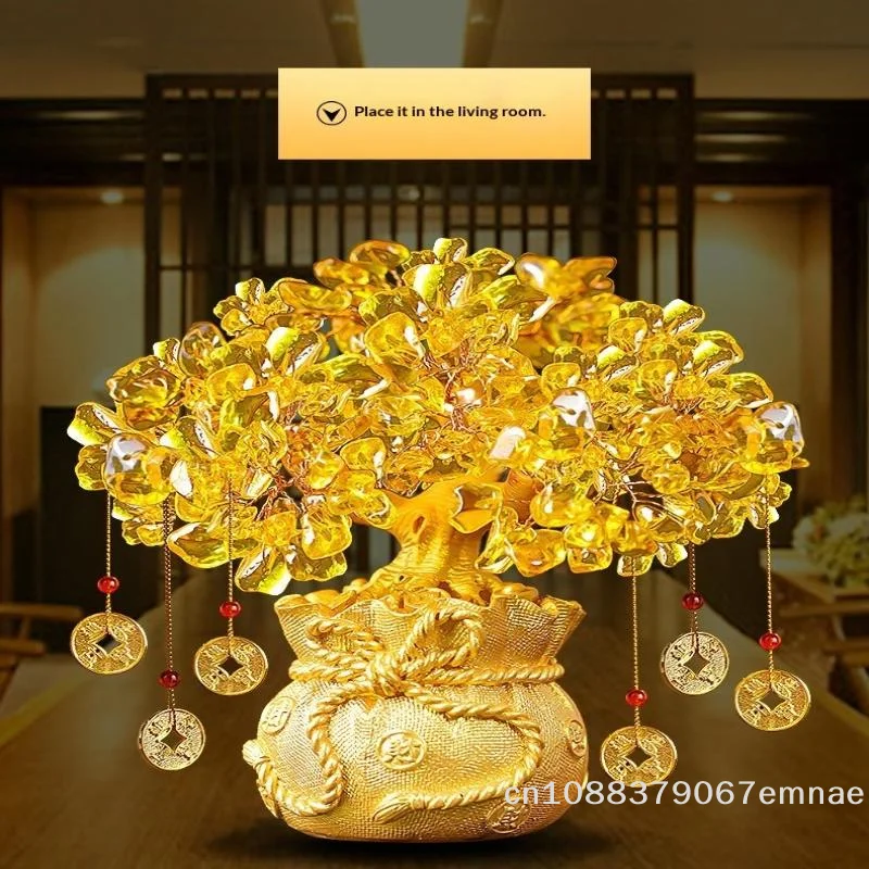 

【xxx】A Single Piece Set Of Yellow Crystal Natural Money Tree Bonsai Style Ornaments Symbolizing Prosperity And Good Fortune[ZYS]