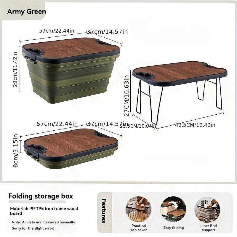 

1Set Outdoor Folding Box, With Wooden Lid, Basket Table Set, Field Cooking Hiking Food Drink Storage Basket, For Camping Picnic