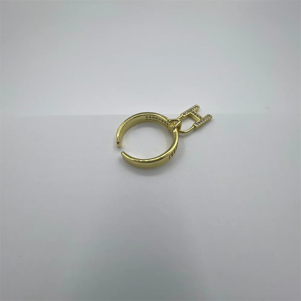 Adjustable Inlaid Diamonds Letter Pendant Open Ring para Mulheres, Cool Jewelry, Acessórios Retro, Presentes Designer, Moda