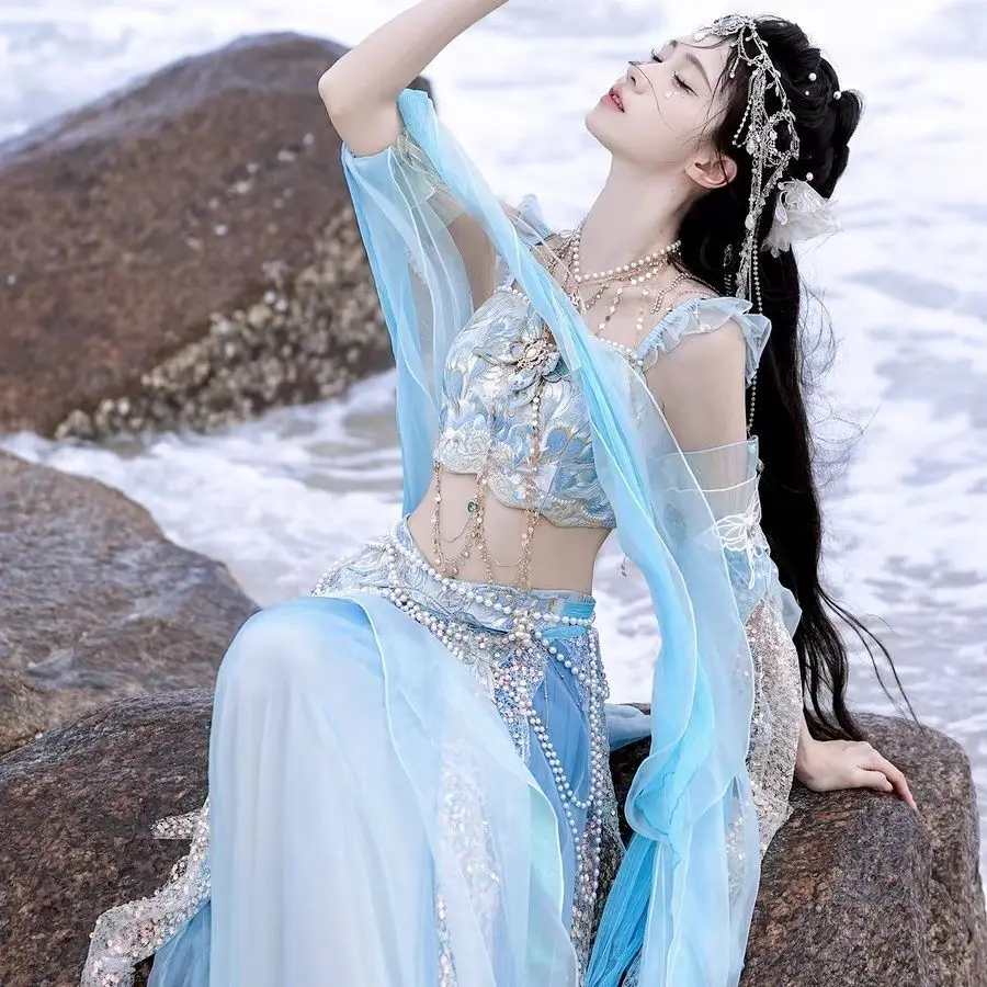

New Elegance Hanfu dress modified exotic style Han elements Embroidery Mermaid Princess Dance fairy cosplay party costume set