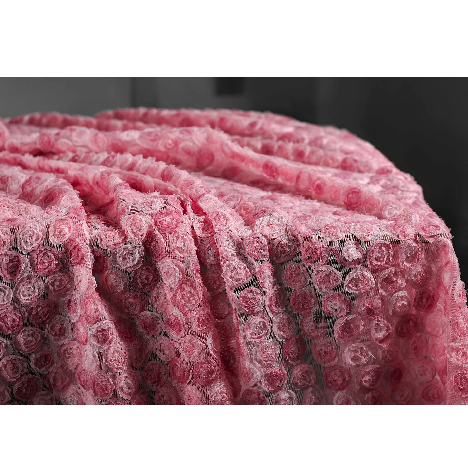 Pink Roses Three-Dimensional Flower Mesh Fabric Creative Wedding Gown Dress Pack DIY Clothing Designer Fabric