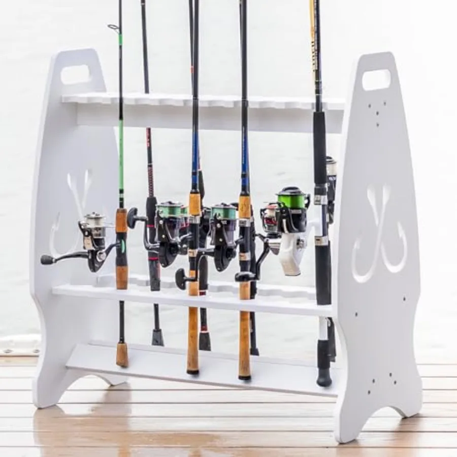

Стойка для удочек Marlin Fishing Pole Rack: вмещает 24 удилища и катушки, устойчивая к погодным условиям, для гаража и улицы.