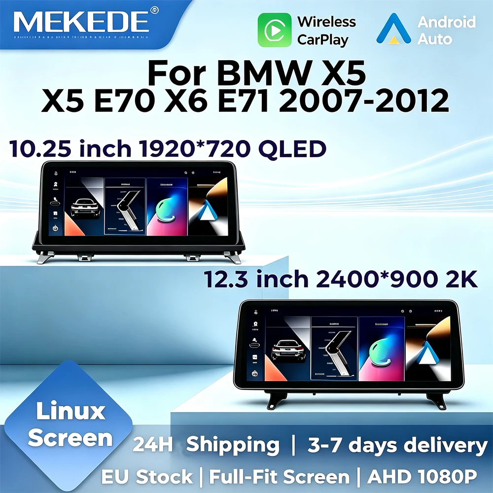 MEKEDE Linux-System Autoradio für BMW X5 E70 X6 E71 2007-2012 CCC CIC 10,25' 12,3' 2K QLED Touchscreen WIFI BT Wireless CarPlay Android Auto Unterstützung Original IDrive AHD Kamera SWC Autoradio