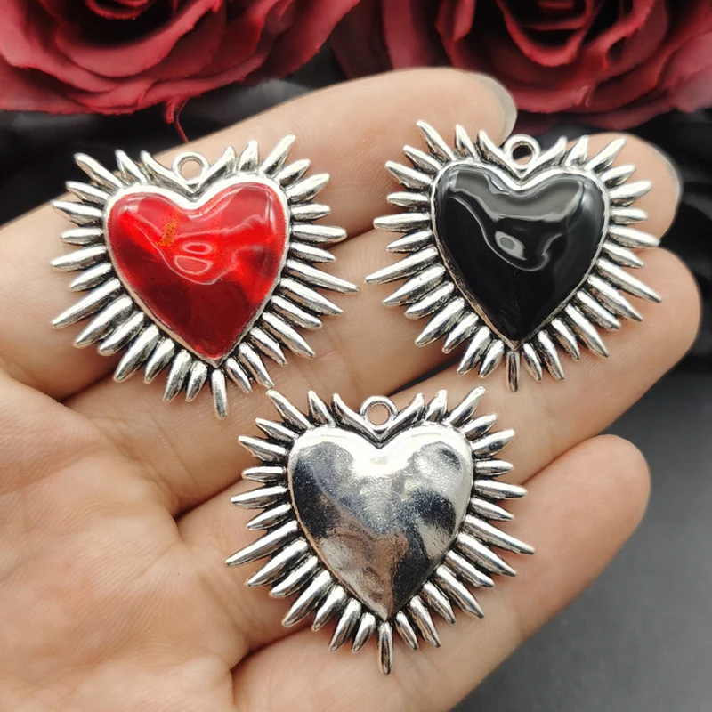 4pcs 29*42mm thorns Cross Sacred Heart Pendant Retro Bracelet Necklace Metal Accessories DIY Charms For Jewelry Crafts Making