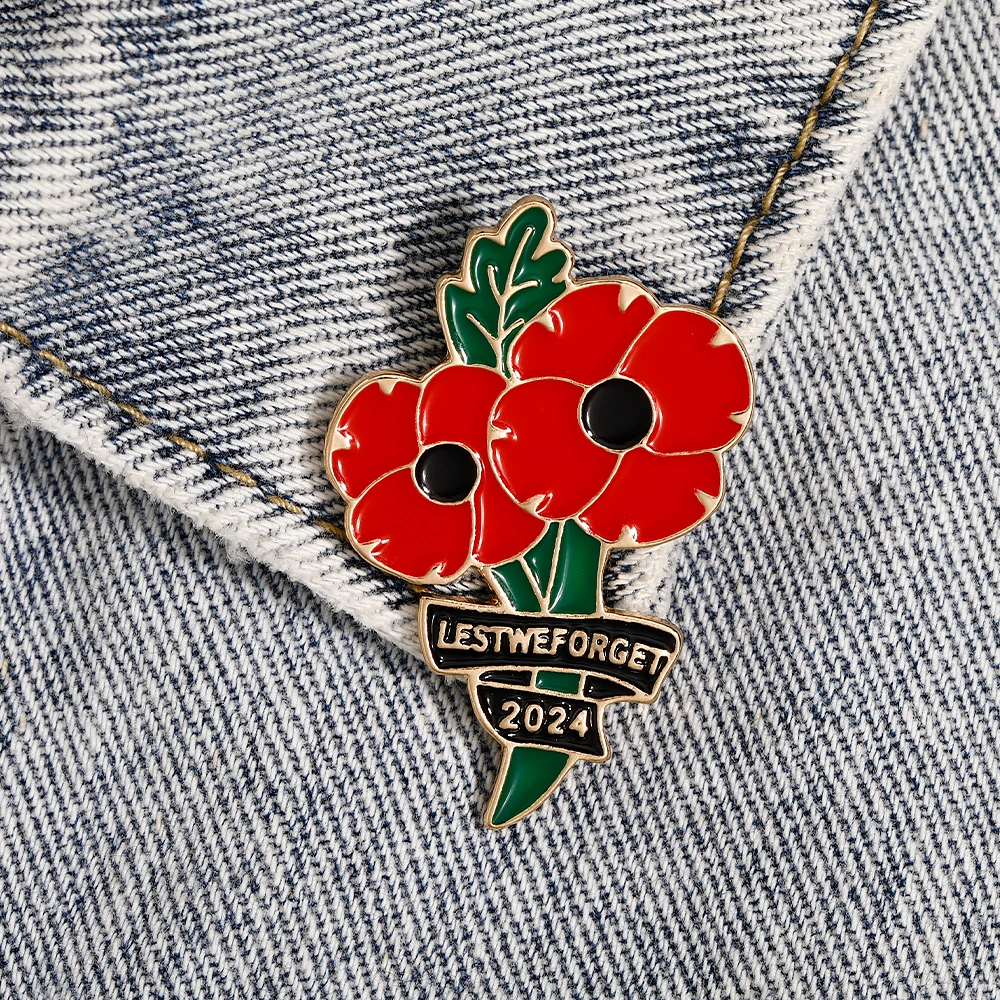 Lest We Forget Spille smaltate a forma di fiore Anniversario Spille per il Memorial Day della Guerra Mondiale all\'ingrosso