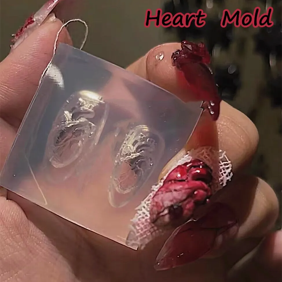 

1pc Skull Heart 3D Acrylic Mold Nail Art Decorations Nails DIY Design Silicone Decorated Halloween Templates Nails Mold