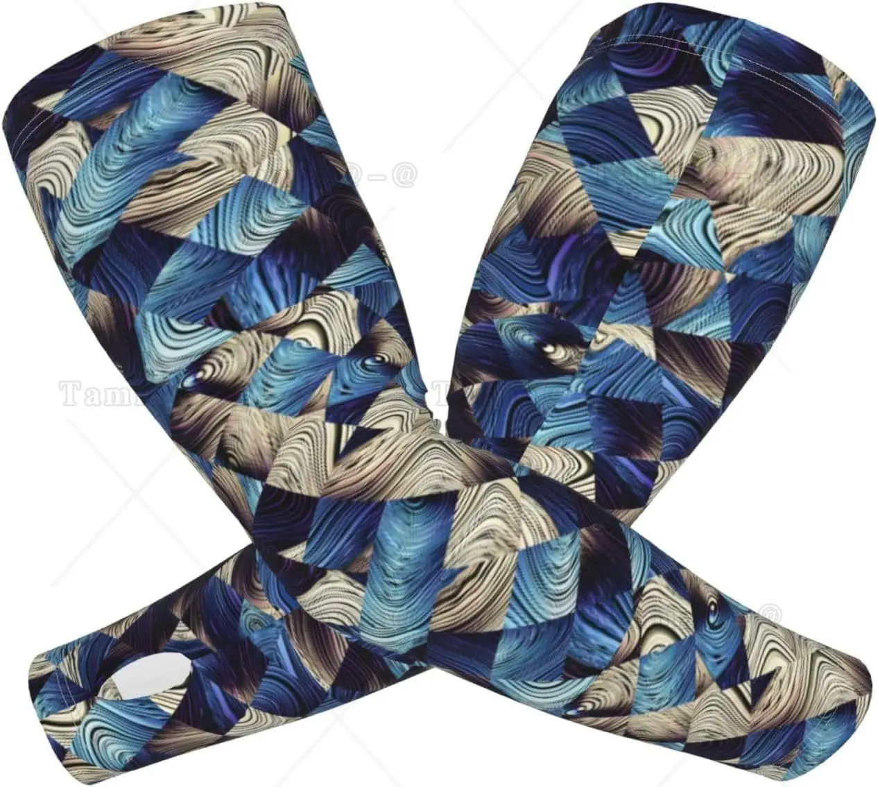 Abstract Blue Squares Print Arm Sleeves Cooling UV Sun Protection Sports Compression for Men Women Golf Basketball Arm Sleeves