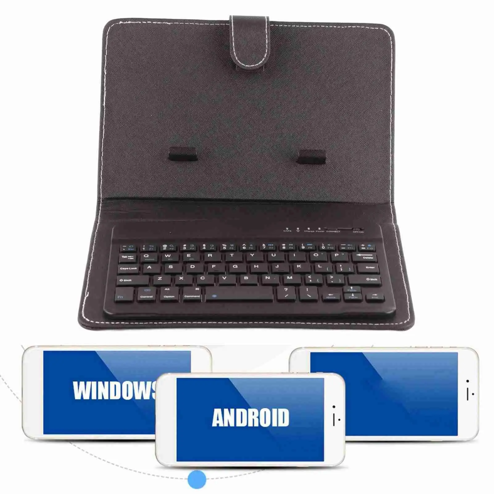 Universal Wireless Bluetooth Keyboard Flip Case Cover with Stand for IOS/ Android Phones Black