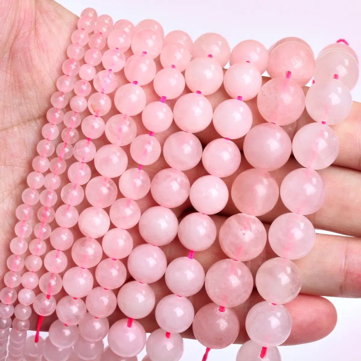 15-40 buah 4/6/8/10/12mm Pink batu alam bulat longgar manik-manik bahan perhiasan membuat DIY buatan tangan kalung gantungan kunci