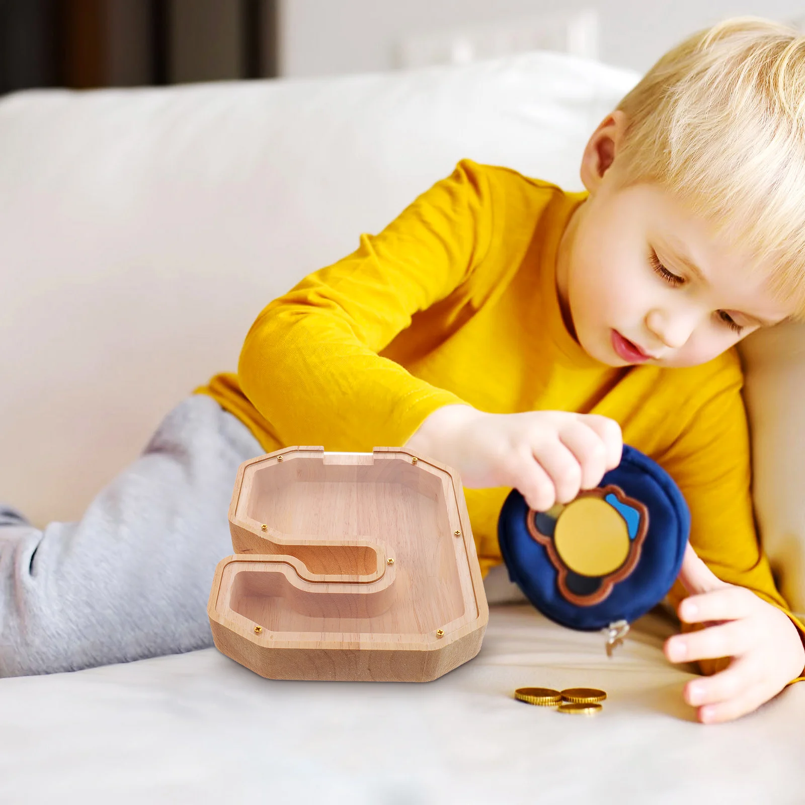 Doorzichtige houten spaarpot Moderne boerderijstijl Multifunctionele munt Geldbesparende doos Desktopdecoratie Kinderopslagpot
