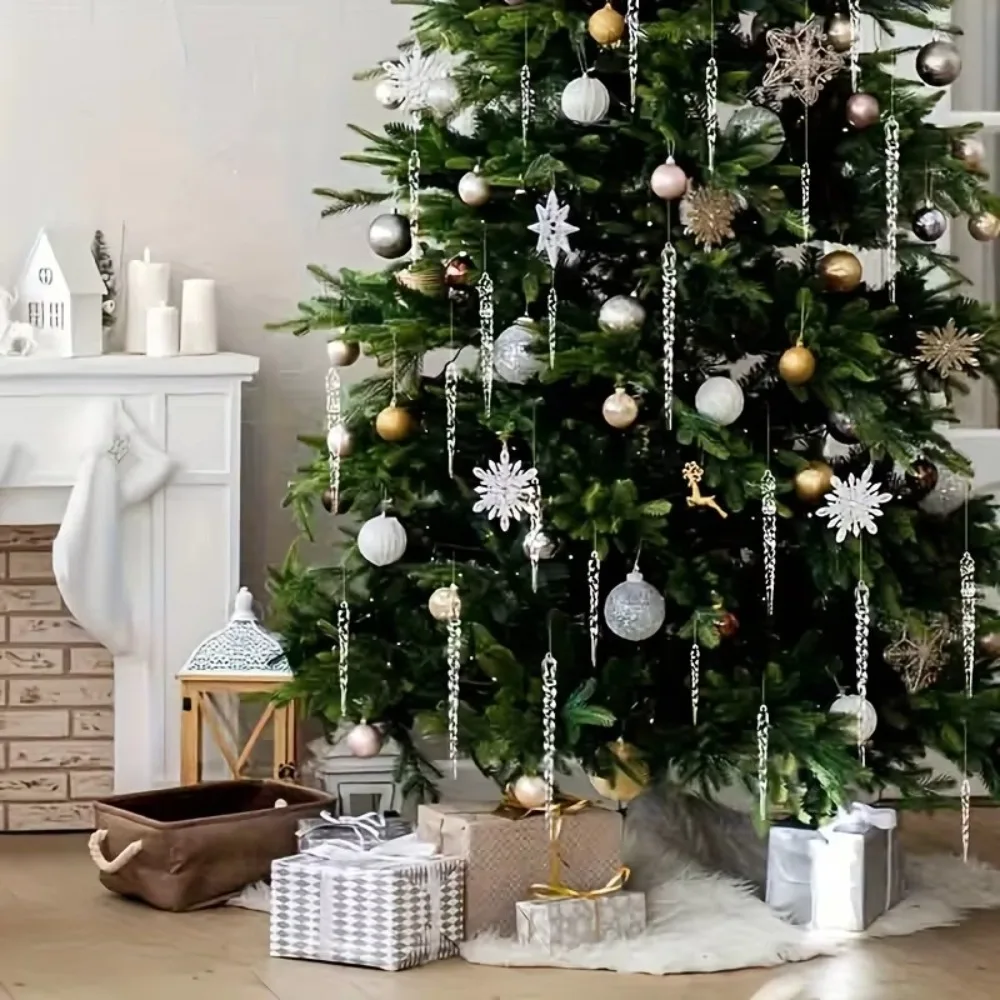 12pcs Crystal Clear Christmas Tree Ornaments Icicle Decorations For Holiday & Winter Party Decor Holiday Decorations
