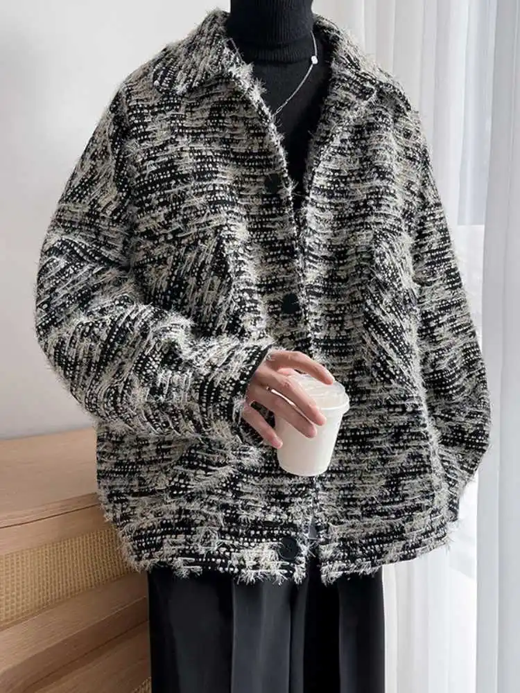 

Camere Men's Jaet Autumn Winter Thiened Tweed Outerwear Youth Faion Classic Sle Button Decoration Long Sl...