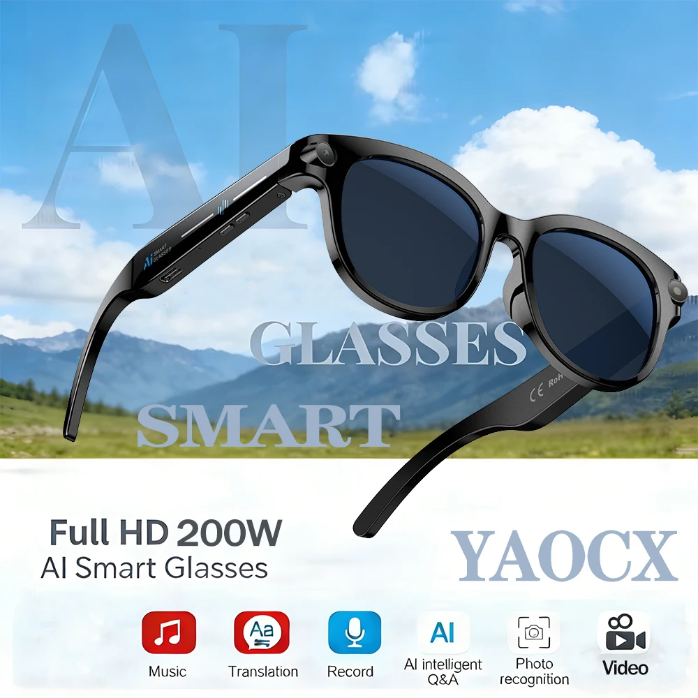 

2026 New AI Smart Glasses 200W HD Camera Photo Video Recording Translation Al Office Assistant Music Wireless Call Smart Glasses