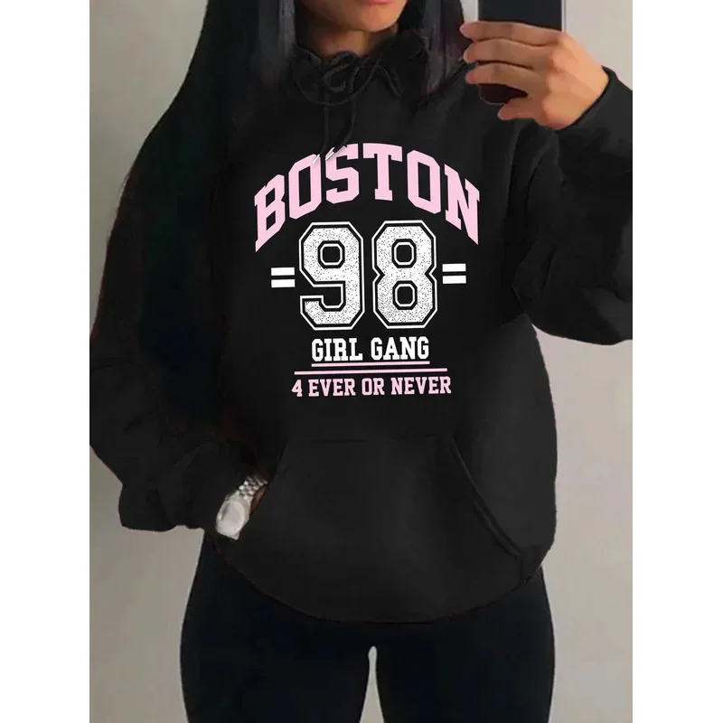 بوسطن سيتي رقم 98 فتاة الفن إلكتروني طباعة المرأة هودي Harajuku الخريف هوديس الصوف الهيب هوب الشارع الشهير جيب لينة هوديي #1