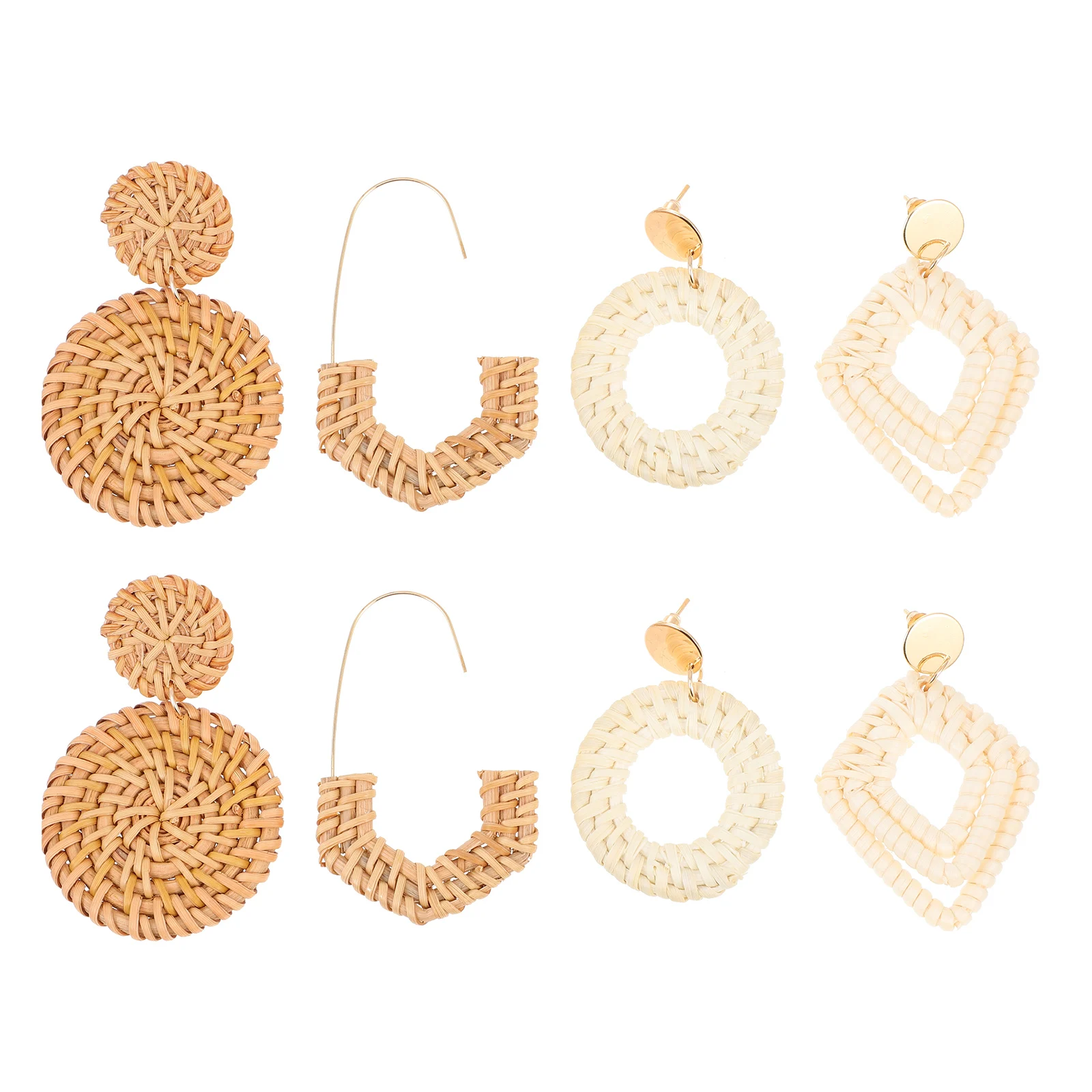 

Retro Braided Ear Decor Accessories 4 Pairs Vintage Wooden Jewelry Durable Reusable Daily Party Stylish All Match Clothing