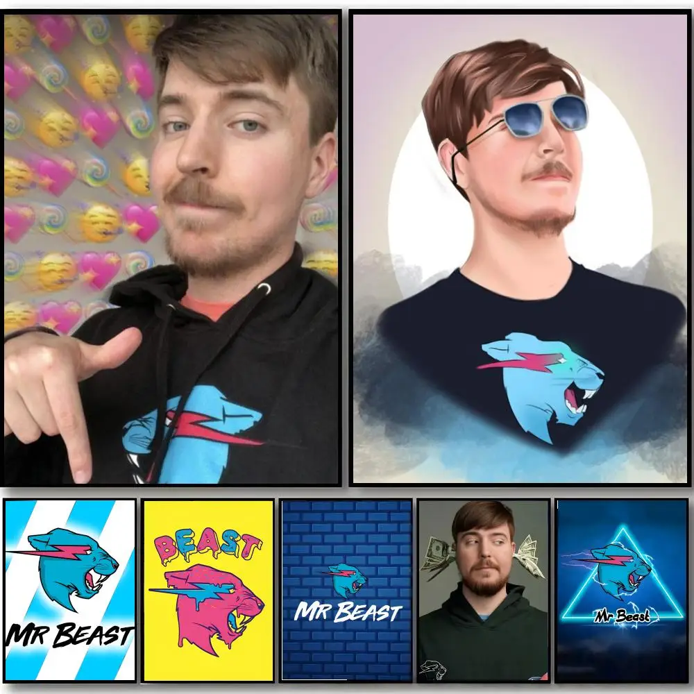 Póster de dibujos animados de Anime Game Blogger Mr-Beast, arte HD, pared adhesiva, impermeable, para el hogar, sala de estar, dormitorio, bar, decoración estética