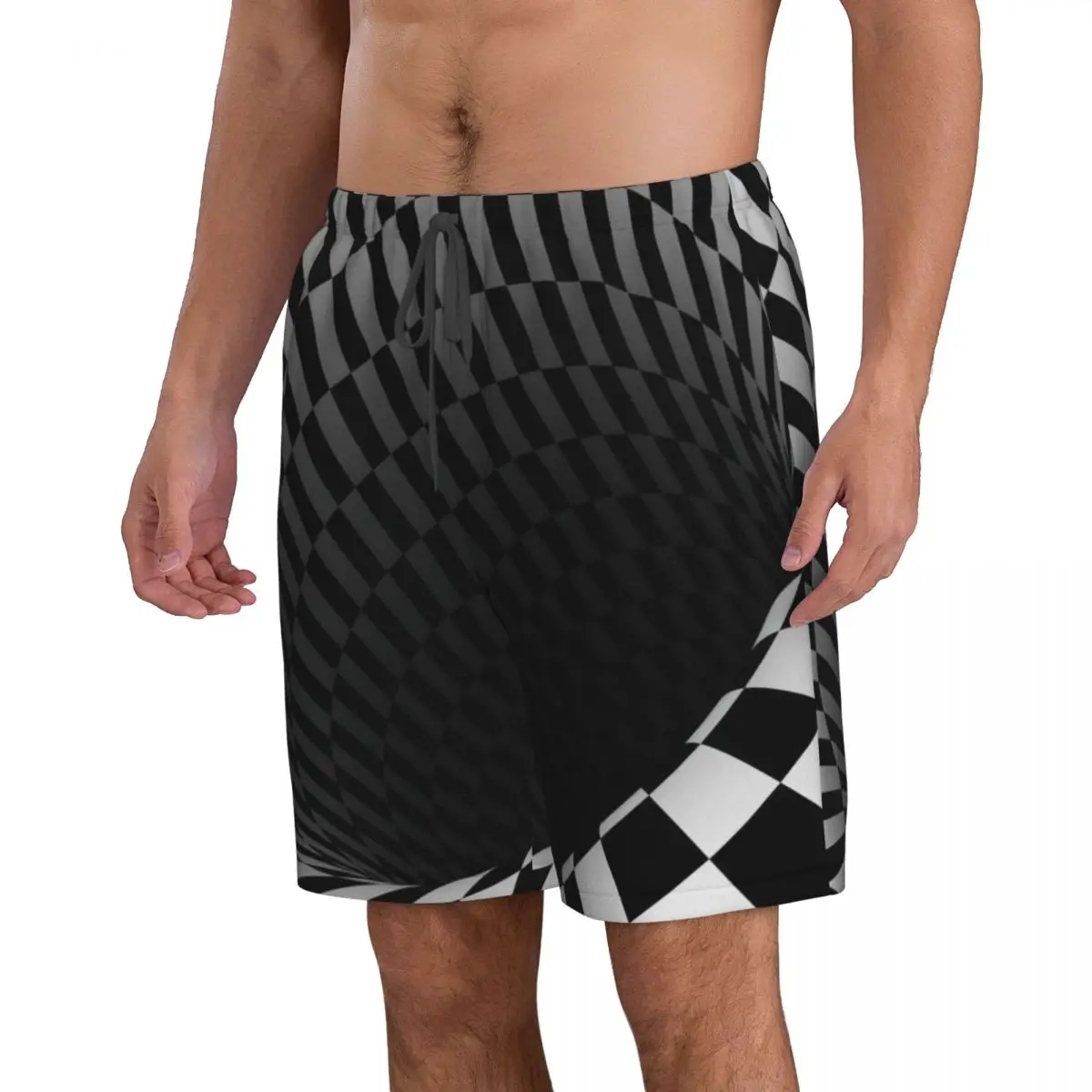 Geometric, And Illusion 3D Monotone Mystery Vortex Men's Beach Shorts Fitness Quick-drying Swimsuit Funny Street Fun 3D Shorts